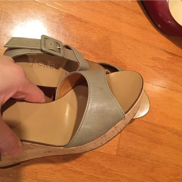 Jcrew Maryanne Leather wedge sandals, Himalayan Green, size 9, made in Italy - Picture 8 of 10